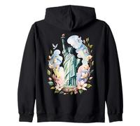 Statue Of Liberty Surrounded By Flowers And Doves Zip Hoodie