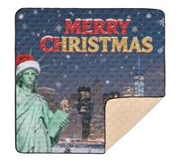 Statue of Liberty U.s.-Themed Christmas Wallpaper Soft Thick Baby Playmat for Indoor Outdoor Water Resistant Baby Play Tummy Time Mat for Newborns Babies Infants Toddlers, 50'' x 50''