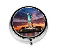 Statue of Liberty, USA This Small, Round, Three-Compartment Travel Pill Box is Perfect for Storing Daily medications, Vitamins, and on-The-go.