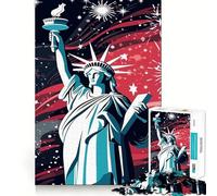 Statue of Liberty with Fireworks Jigsaw Puzzle 1000 Piece for Teenagers Recall Upgrade Relax Mind Clear Cut Fine Art Piece 38x26cm