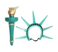 Statue of Libertys Crowns and Torch Set, Goddess Cosplay Costume, Adult Lady Libertys Costume Accessory for Halloween, Independence Day, Parades 7-Spike Headband & 12-Inch Torch Prop