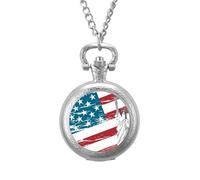 Statue of Libertys Us Flag Classic Quartz Pocket Watch Vintage Men's Pocketwatch with Chain Christmas Gifts for Father Husband Boyfriend
