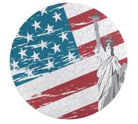 Statue of Libertys Us Flag Round Wooden Puzzles for Adults Funny Colorful Jigsaw Puzzle Home Decors Gift 195 PCS