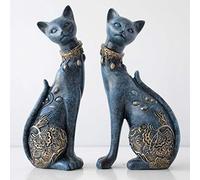 Statue Sculpture Outdoor Figurines for Garden Patio Lawn Yard Decorations Ornaments 1 Pair Figurine Cat Model Resin Statue for Home Decor European Style Creative Wedding Pet Sculpture Present(Navy)