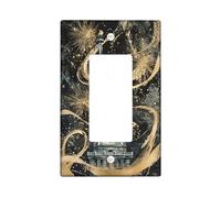 Statue Single Rocker Light Switch Cover, Celebratory Artistic Fireworks Swirls Celebration Gold Plastic Standard Size Switch Plate Decorative for New Apartment Home Bedroom Office Decor