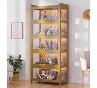 Statues Mealside Storage Figure Cabinet Display Action Figure Display Case Wall Mount, Models Toy Display Cabinets Wood Cabinet for Minifigures Action Figures 70x31x172cm/L27.5xW12.2xH67.7in Brown