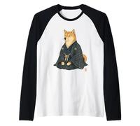 Statuesque Shiba Inu Kimono Ukiyo E Japanese Art Raglan Baseball Tee
