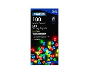 Status 100 LED Multi-Colour String Lights, 8m lit on 13m Cable with 5m Lead, Mains-Powered IP44 Indoor & Outdoor Party Chain, Green Wire (LULEA100MMC6)