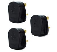 STATUS 13A 3-Pin Black Electrical Plug Tops - Pack of 3, BS1363-Compliant with Cord Grip, CE Certified & Recyclable, Ideal for Home or Office Use, (13ABPLUG3PK5)