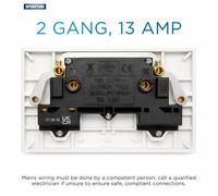 Status 13A Double Gang Switched Wall Socket, UK Plug Socket Faceplate, White, S2G13AWSX4