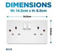 Status 13A Double Gang Switched Wall Socket, UK Plug Socket Faceplate, White, S2G13AWSX4
