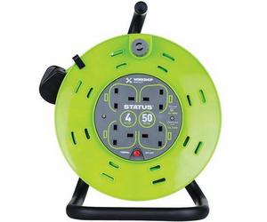 Status 13A Metal Frame 4-Gang Cable Reel 50mtrs - Green