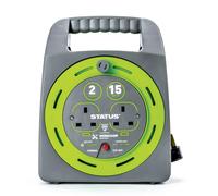 Status 15m Cable Reel 2 Socket Heavy Duty Extension Lead Thermal Cut Out Garden