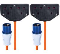 Status 16A Site Plug to 2 Way UK Socket, 20cm Adaptor Cable Perfect for Camping Caravan, Motorhome, Campervan, IP44, Weatherproof, 16APTUK2SCK1PK10 (Pack of 2)