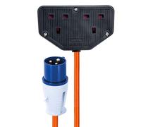 Status 16A Site Plug to 2 Way UK Socket Adaptor Cable | 20cm, Perfect for Camping Caravan, Motorhome, Campervan, IP44, Weatherproof, 16APTUK2SCK1PK10
