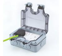 Status 2 gang 13 amp Weatherproof IP66 Switched Socket, White with Grey Cover, S2GWWSIP661PK