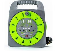 STATUS 2 Socket Cable Reel, 18m Green Extension Lead, 13A with Thermal Cut Out,