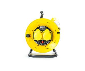 STATUS 2 Socket Cable Reel, 25m, Yellow, 16 Amp, 110 Volt, Heavy Duty Extension Lead, Thermal Cut Out, Outdoor Safe, Ideal for Site Work, Power Tools, DIY, Trade Use (S25M-110VOLT-CR1)