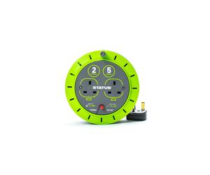 STATUS 2 Socket Cable Reel 5m Green Extension Lead 13A with Thermal Cut Out H...