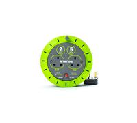 STATUS 2 Socket Cable Reel, 5m Green Extension Lead, 13A with Thermal Cut Out, Heavy Duty Outdoor Extension Lead, S5M13ACR3