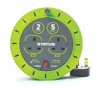 STATUS 2 Socket Cable Reel, 5m Green Extension Lead