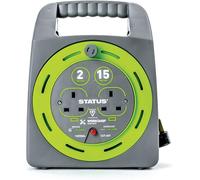 STATUS 2 Socket Cable Reel with 15 Metre Heavy Duty Extension Lead Thermal Cut-