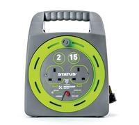 STATUS 2 Socket Cable Reel | 15m Green Extension Lead | 13A with Thermal Cut Out | Heavy Duty Outdoor Extension Lead | S15M2SHBCR1PK2