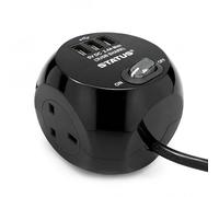 Status 3 Way Cube Socket with 3 USB Ports, Black Compact Extension Adapter with 1.4 Metre Lead for Home Office Travel Use, Space Saving Power Block, (S3B1.4M3XUSB1PK6)