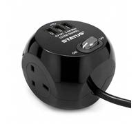Status 3 Way Cube Socket with 3 USB Ports, Black Compact Extension Adapter with 1.4 Metre Lead for Home Office Travel Use, Space Saving Power Block,