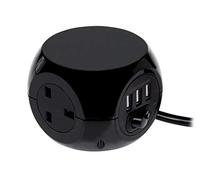 1.4M 3 Socket Electrical Extension Cube with 3 USB slots - Black
