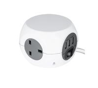 Status 3 Way Cube Socket With 3 USB Ports - White - 1.4m Switched Sockets