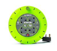 STATUS 4 Socket Cable Reel | 10m Green Extension Lead | 13A | Heavy Duty Outdoor Extension Lead | S13A4SKT10MCR6