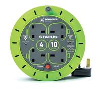 STATUS 4 Socket Cable Reel | 10m Green Extension Lead | 13A | Heavy Duty Outdoor Extension Lead | S13A4SKT10MCR6
