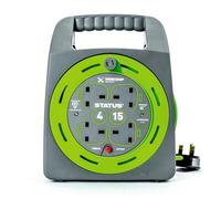 STATUS 4 Socket Cable Reel, 15m, Green, 13 Amp, Thermal Cut Out, Heavy Duty, Outdoor Extension Lead, Ideal for Garden, DIY, Workshop, Power Tools (S15M13ACR4)