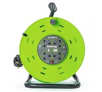 STATUS 4 Socket Cable Reel, 50m, Outdoor Garden Extension Lead, DIY | Heavy Duty, Thermal Cut-Out, Outdoor Safe, Site Work, Power Tools, 13 Amp, Weatherproof Cord Reel, Green