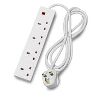 STATUS 4 Way Socket Extension Lead, 4m Cable with Neon Power Indicator, 13A Multi-Plug Strip for Home or Office, Wall Mountable, White (S4W4MS6)
