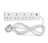 STATUS 4 Way Socket Extension Lead, 4m Cable with Neon Power Indicator, 13A Multi-Plug Strip for Home or Office, Wall Mountable, White (S4W4MS6)