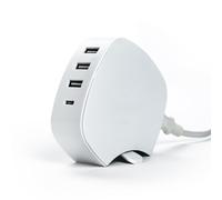 STATUS 4 x USB Charging Hub | 3 x USB A & 1 x USB C Ports | White 1 meter Extension Lead | S4USBACDESK1PK4