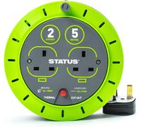 STATUS 2 Socket 5 Metre Extension Cable Reel with Thermal Cut Out, Green