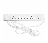 STATUS 6 Socket Extension Lead, 2m Multi-Plug Power Strip for Home, Office or Gaming Set-ups, White (S6W2MS12)