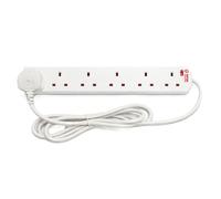 STATUS 6 Socket Surge-Protected Extension Lead, 2m Cable with Neon Power Indicator, 13A 3120W Rated Multi-Plug Strip, White (S6W2MSPS12)