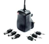 Status AC/DC Multi-Voltage Adaptor UK Plug, 3-12V Output with Multiple Connectors, Neon Indicator, Short Circuit and Overload Protection, Black (SACDC1PKB3)