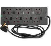 STATUS Black Multi Plug Extension | 8 Socket Extension Cable | 2m Extension Lea