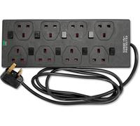 STATUS Black Multi Plug Extension | 8 Socket Extension Cable | 2m Extension Lea