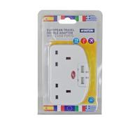 STATUS Double UK to EU European Plug Adapter | 3 Pin to 2 Pin European Travel Adaptor | 2 USB Charging Ports | STETAWUSBD1PK3