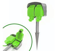 STATUS Garden Spike Socket, 15m Outdoor Extension Lead, Waterproof, 13 Amp, Dual Socket, IP54 Rated, Ideal for Lawn, Garden, Power Tools, DIY Use (2W