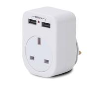 Status IONOS Twin USB Plug Through Adaptor | 2 USB Ports | Compact Design | Plug-Through Socket | Safe & Reliable | Ideal for Home & Travel | ION2USB
