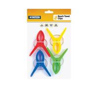 Status Beach Towel Clips, Anti-Slip Handle & Heavy Duty Clip with Wide Opening & Strong Grip, Large Plastic Laundry Clip Clothes for Sunbeds Loungers, Pool Chairs, Multicolor, 4 Pcs (SCLIPBEACHTCX6)