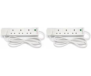 STATUS Multi Plug Extension | 4 Socket Extension Cable | 2m Extension Lead | 13A Surge Protected with Neon Indicator | S4W2MSPS9 (Pack of 2)
