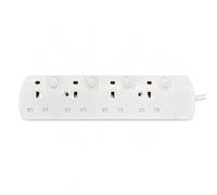 STATUS Multi Plug Extension, 4 Socket Extension Cable, 2m Extension Lead, Individually Switched with Neon Indicator, White, S4WSS2M1PKB12